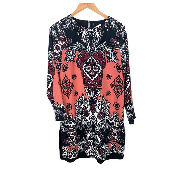 H&M Shift Shirt Dress 6 S Small Filagree & Flowers Print Floral Long Sleeve - Picture 1 of 8